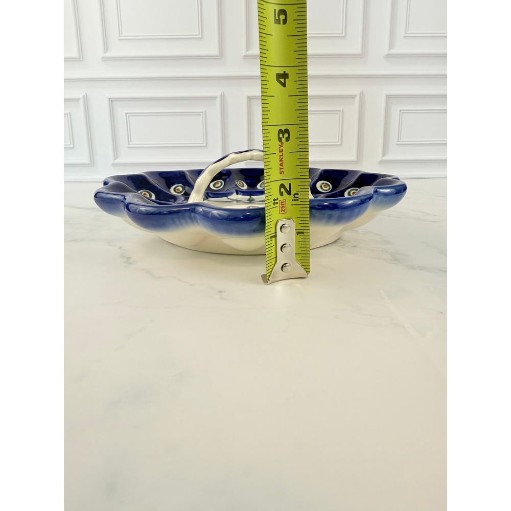 VTG Blue Rose Polish Pottery Egg Plate with Handle Boleslawiec Peacock Design - Picture 7 of 7